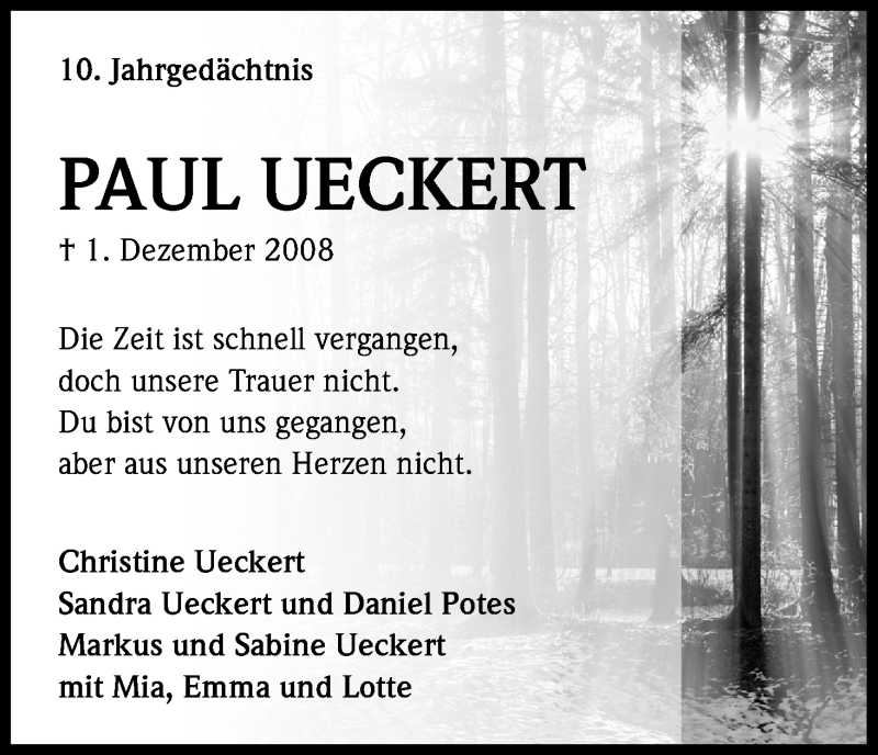  Traueranzeige für Paul Ueckert vom 01.12.2018 aus Kölner Stadt-Anzeiger / Kölnische Rundschau / Express