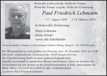 Anzeige von Paul Friedrich Lehmann von  Werbepost 