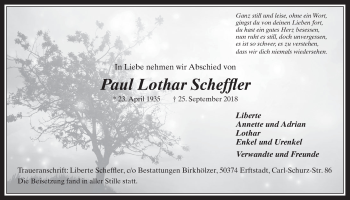 Anzeige von Paul Lothar Scheffler von  Werbepost 