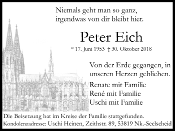 Anzeige von Peter Eich von Kölner Stadt-Anzeiger / Kölnische Rundschau / Express