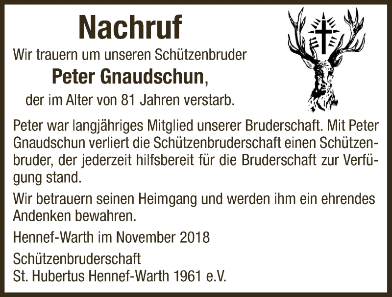  Traueranzeige für Peter Gnaudschun vom 28.11.2018 aus  Extra Blatt 