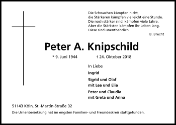 Anzeige von Peter Knipschild von Kölner Stadt-Anzeiger / Kölnische Rundschau / Express
