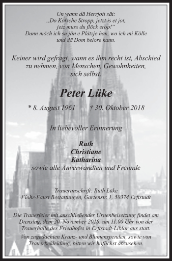Anzeige von Peter Lüke von  Werbepost 
