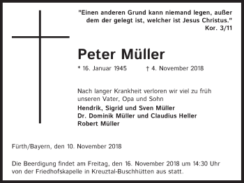 Anzeige von Peter Müller von Kölner Stadt-Anzeiger / Kölnische Rundschau / Express