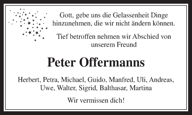  Traueranzeige für Peter Offermanns vom 28.11.2018 aus  Werbepost 