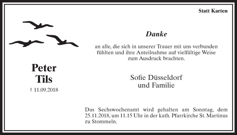  Traueranzeige für Peter Tils vom 17.11.2018 aus  Sonntags-Post 
