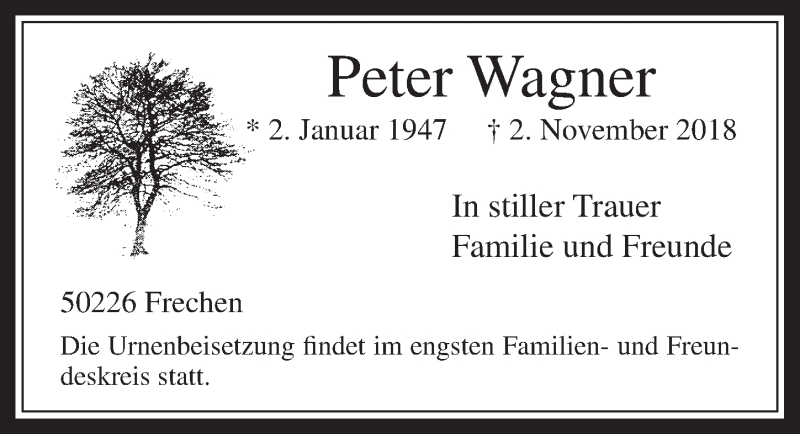  Traueranzeige für Peter Wagner vom 07.11.2018 aus  Wochenende 