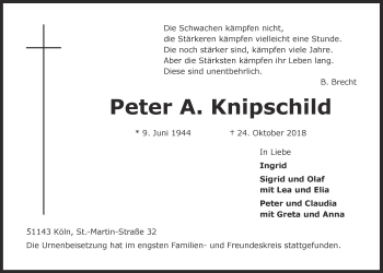 Anzeige von Peter A. Knipschild von  Kölner Wochenspiegel 