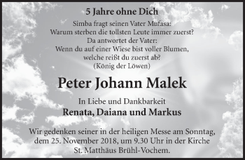 Anzeige von Peter Johann Malek von  Schlossbote/Werbekurier 