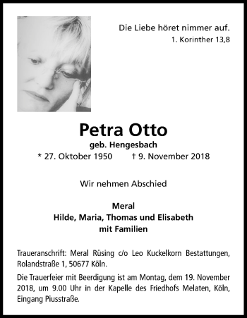Anzeige von Petra Otto von Kölner Stadt-Anzeiger / Kölnische Rundschau / Express