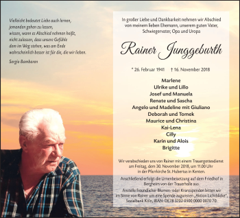 Anzeige von Rainer Junggeburth von  Sonntags-Post 