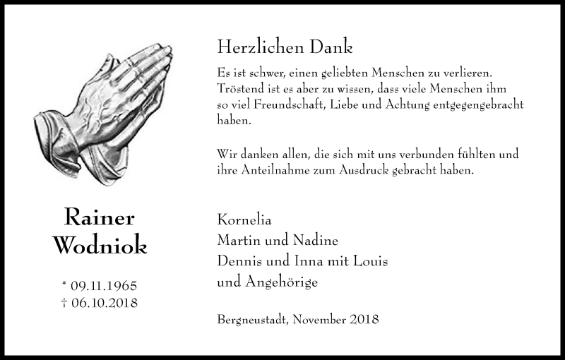  Traueranzeige für Rainer Wodniok vom 10.11.2018 aus Kölner Stadt-Anzeiger / Kölnische Rundschau / Express