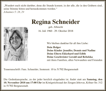 Anzeige von Regina Schneider von  Anzeigen Echo 