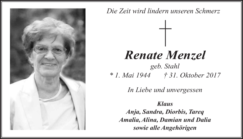  Traueranzeige für Renate Menzel vom 03.11.2018 aus  Rhein-Sieg-Wochenende 