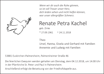 Anzeige von Renate Petra Kachel von  Blickpunkt Euskirchen 