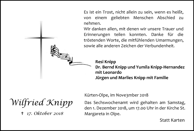  Traueranzeige für Resi Knipp vom 24.11.2018 aus Kölner Stadt-Anzeiger / Kölnische Rundschau / Express