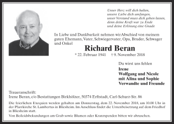 Anzeige von Richard Beran von  Werbepost 