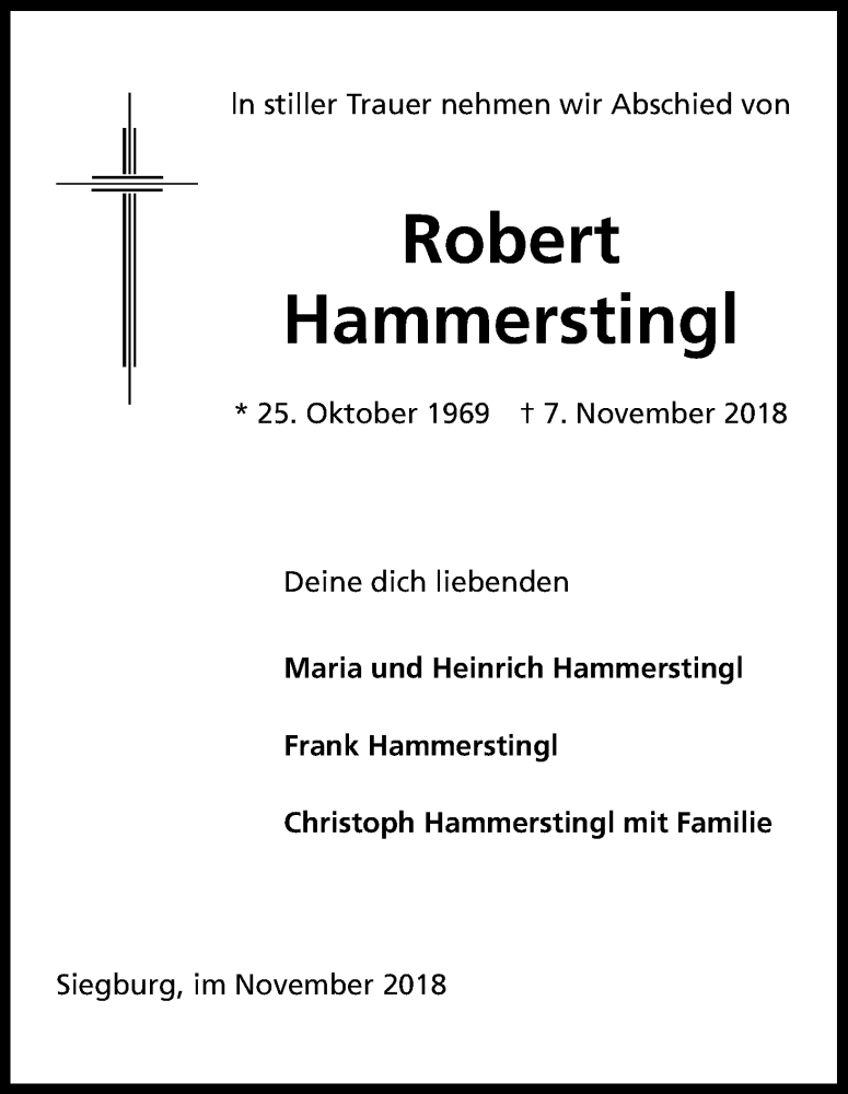  Traueranzeige für Robert Hammerstingl vom 28.11.2018 aus Kölner Stadt-Anzeiger / Kölnische Rundschau / Express