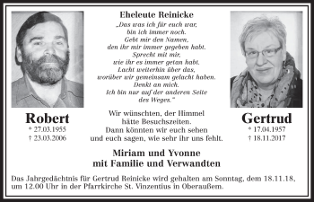 Anzeige von Robert Reinicke von  Sonntags-Post 