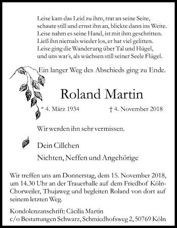 Anzeige von Roland Martin von Kölner Stadt-Anzeiger / Kölnische Rundschau / Express