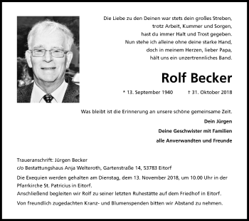 Anzeige von Rolf Becker von Kölner Stadt-Anzeiger / Kölnische Rundschau / Express