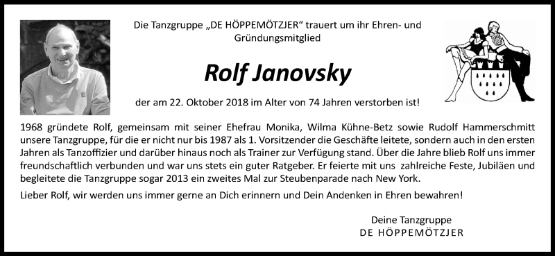  Traueranzeige für Rolf Janovsky vom 03.11.2018 aus Kölner Stadt-Anzeiger / Kölnische Rundschau / Express