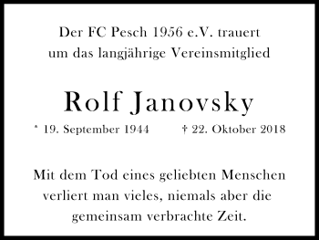 Anzeige von Rolf Janovsky von Kölner Stadt-Anzeiger / Kölnische Rundschau / Express