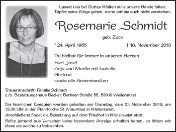 Anzeige von Rosemarie Schmidt von  Blickpunkt Euskirchen 