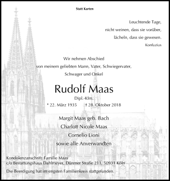 Anzeige von Rudolf Maas von Kölner Stadt-Anzeiger / Kölnische Rundschau / Express
