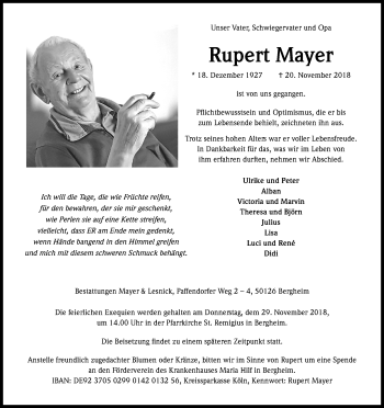 Anzeige von Rupert Mayer von Kölner Stadt-Anzeiger / Kölnische Rundschau / Express