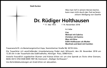 Anzeige von Rüdiger Holthausen von Kölner Stadt-Anzeiger / Kölnische Rundschau / Express