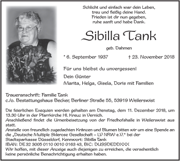 Anzeige von Sibilla Tank von  Blickpunkt Euskirchen 