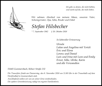 Anzeige von Stefan Hilsbecher von Kölner Stadt-Anzeiger / Kölnische Rundschau / Express