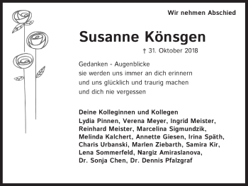Anzeige von Susanne Könsgen von Kölner Stadt-Anzeiger / Kölnische Rundschau / Express