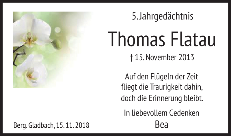  Traueranzeige für Thomas Flatau vom 15.11.2018 aus Kölner Stadt-Anzeiger / Kölnische Rundschau / Express