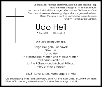 Anzeige von Udo Heil von Kölner Stadt-Anzeiger / Kölnische Rundschau / Express