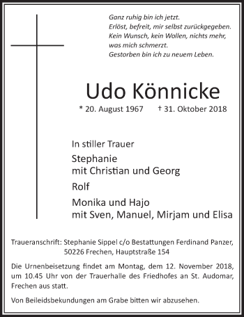 Anzeige von Udo Könnicke von  Sonntags-Post 