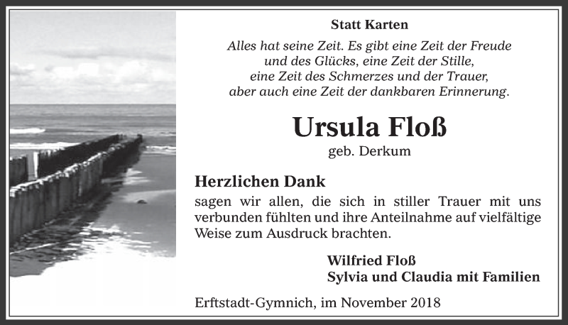  Traueranzeige für Ursula Floß vom 21.11.2018 aus  Werbepost 