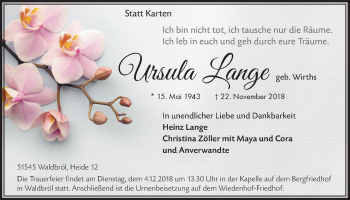 Anzeige von Ursula Lange von  Lokalanzeiger 