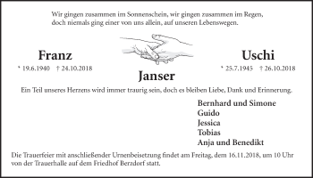 Anzeige von Uschi Janser von  Schlossbote/Werbekurier 