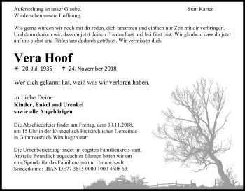 Anzeige von Vera Hoof von Kölner Stadt-Anzeiger / Kölnische Rundschau / Express
