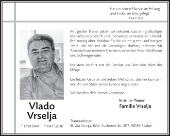 Anzeige von Vlado Vrselja von  Sonntags-Post 