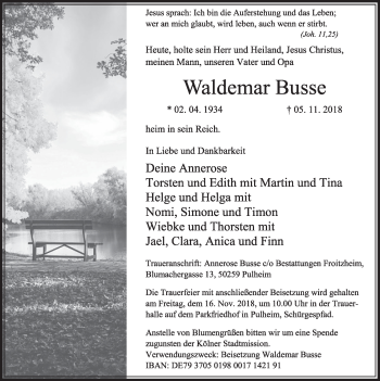 Anzeige von Waldemar Busse von  Sonntags-Post 