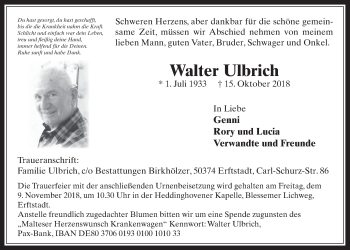 Anzeige von Walter Ulbrich von  Werbepost 