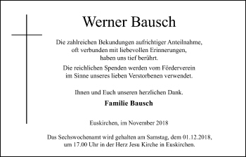 Anzeige von Werner Bausch von Kölner Stadt-Anzeiger / Kölnische Rundschau / Express