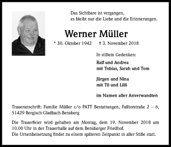 Anzeige von Werner Müller von Kölner Stadt-Anzeiger / Kölnische Rundschau / Express