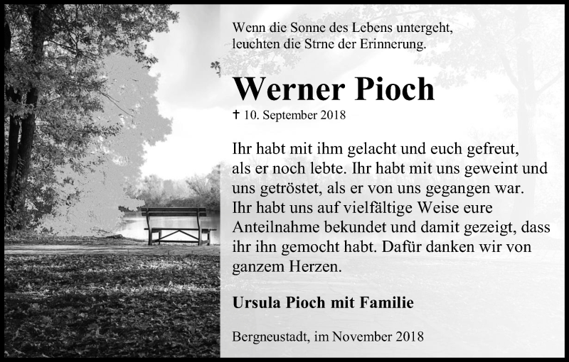  Traueranzeige für Werner Pioch vom 10.11.2018 aus Kölner Stadt-Anzeiger / Kölnische Rundschau / Express