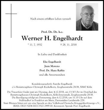 Anzeige von Werner H. Engelhardt von Kölner Stadt-Anzeiger / Kölnische Rundschau / Express