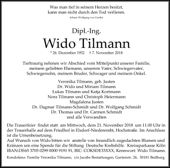 Anzeige von Wido Tilmann von Kölner Stadt-Anzeiger / Kölnische Rundschau / Express