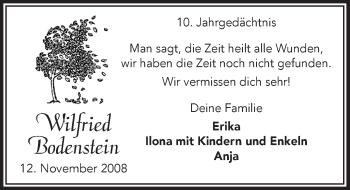 Anzeige von Wilfried Bodenstein von  Lokalanzeiger 